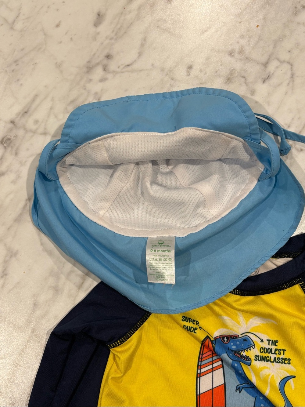 Wonder Nation Long Sleeve Dinosaur Swim Set with Light Blue Sun Hat- 3-6m - Picture 11 of 11